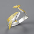 Lotus Fun 18K Gold Plated 925 Sterling Silver Adjustable Rings Handmade Whale Dating Original Design Fine Jewelry for Women