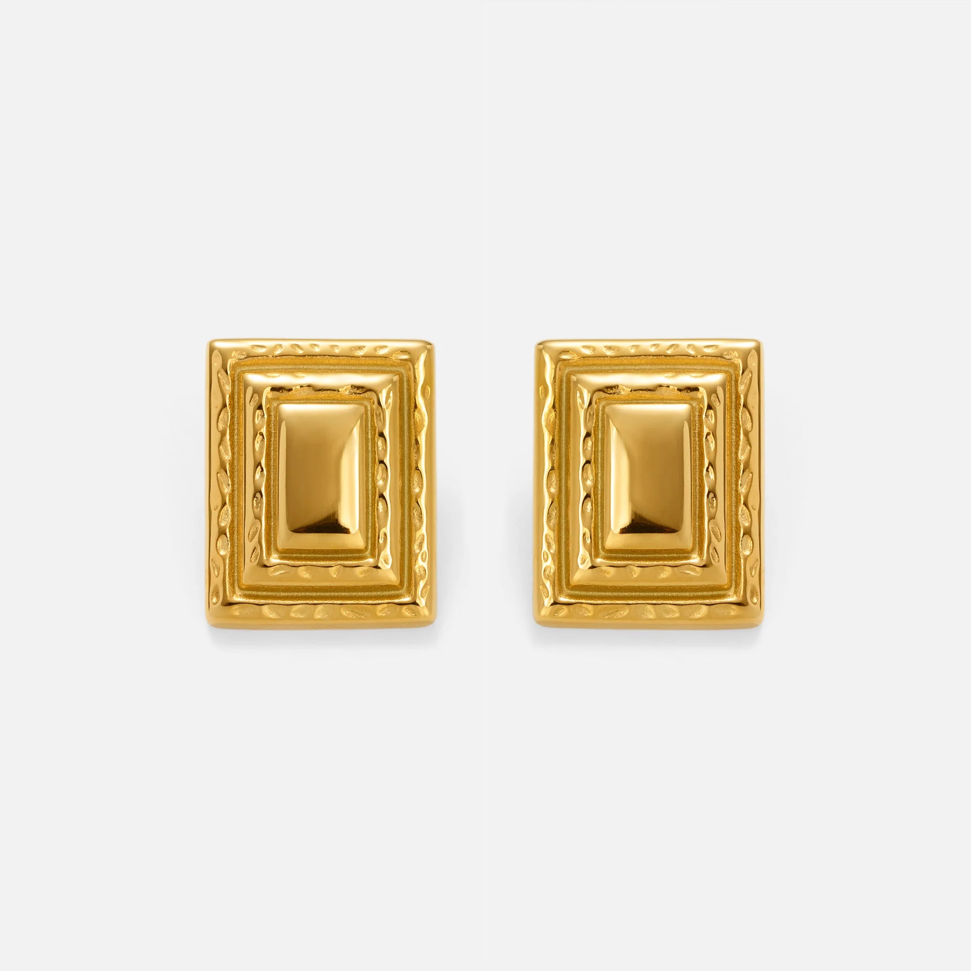 Dazan New HOT 18k Gold Plated Hypoallergenic Stainless Steel Vintage Square Bread Embossed Renaissance Earrings for Mom Gift