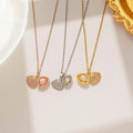 Wholesale Stainless Steel Paved Full Cubic Zirconia Necklace Gold Plated Hollow Shell Pearl Pendant Necklace Women Girls