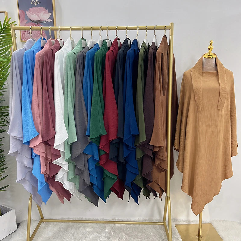 New Design Solid Color Crepe Overhead Khimar Hijab Ramadan Eid Islamic Prayer for Jilbab Long Traditional Muslim Clothing