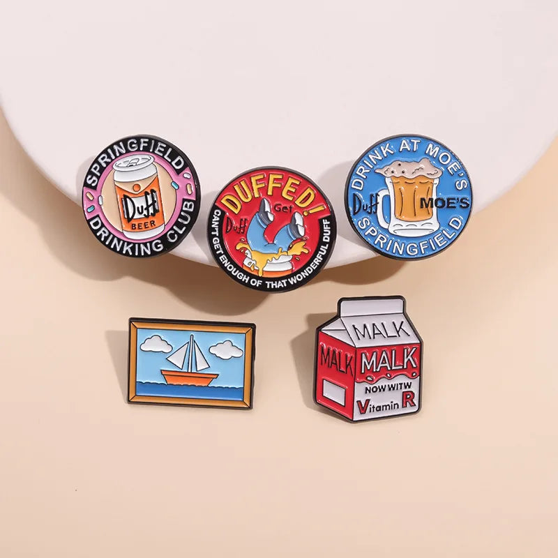 Wholesale Soft Hard Enamel Beverage Drinks Swill Beer Milk Lapel Pins Badges Brooches Custom Soft Enamel Lapel Pins