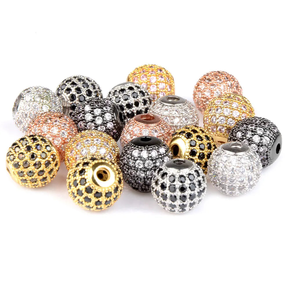 8mm Gold Jewelry Accessories Micro Paved Cubic Zirconia Crystal Rhinestone Round Beads for Diy Making