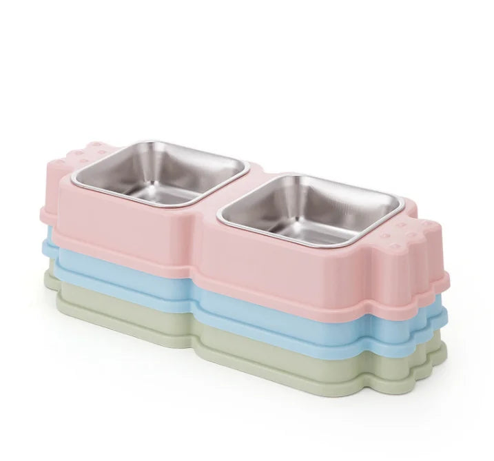 Wholesale Stainless Steel and Plastic Dog Double Feeding Bowls