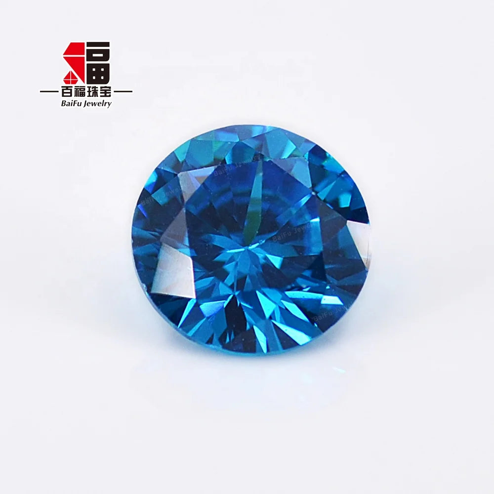 Baifu Factory 1.0-3.0mm Dark Aquamarine Color Round Brilliant Cut Cubic Zirconia 4A 5A CZ for Jewelry Making
