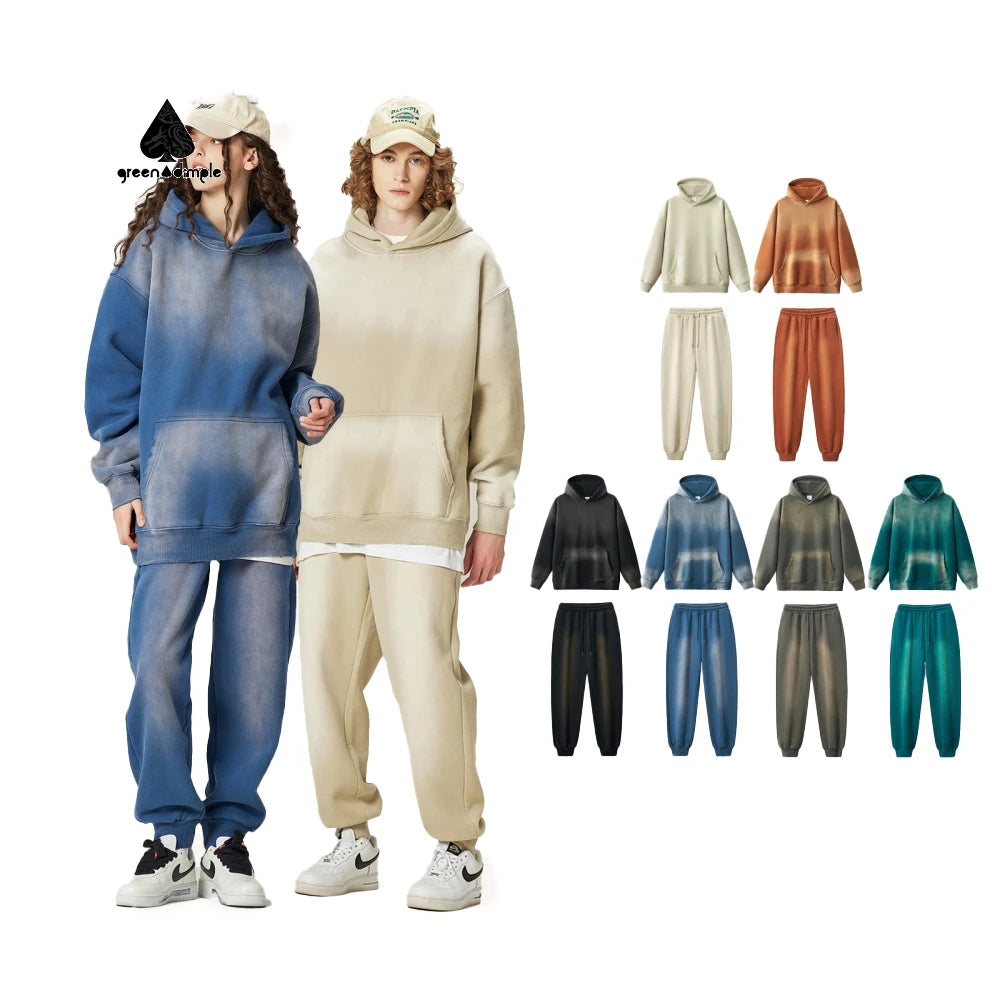Green Dimple Custom Sweatsuit Womens Heavyweight Tracksuits Sweatpants and Unisex Hoddie Custom Puff Printing Logo Hoodie Set