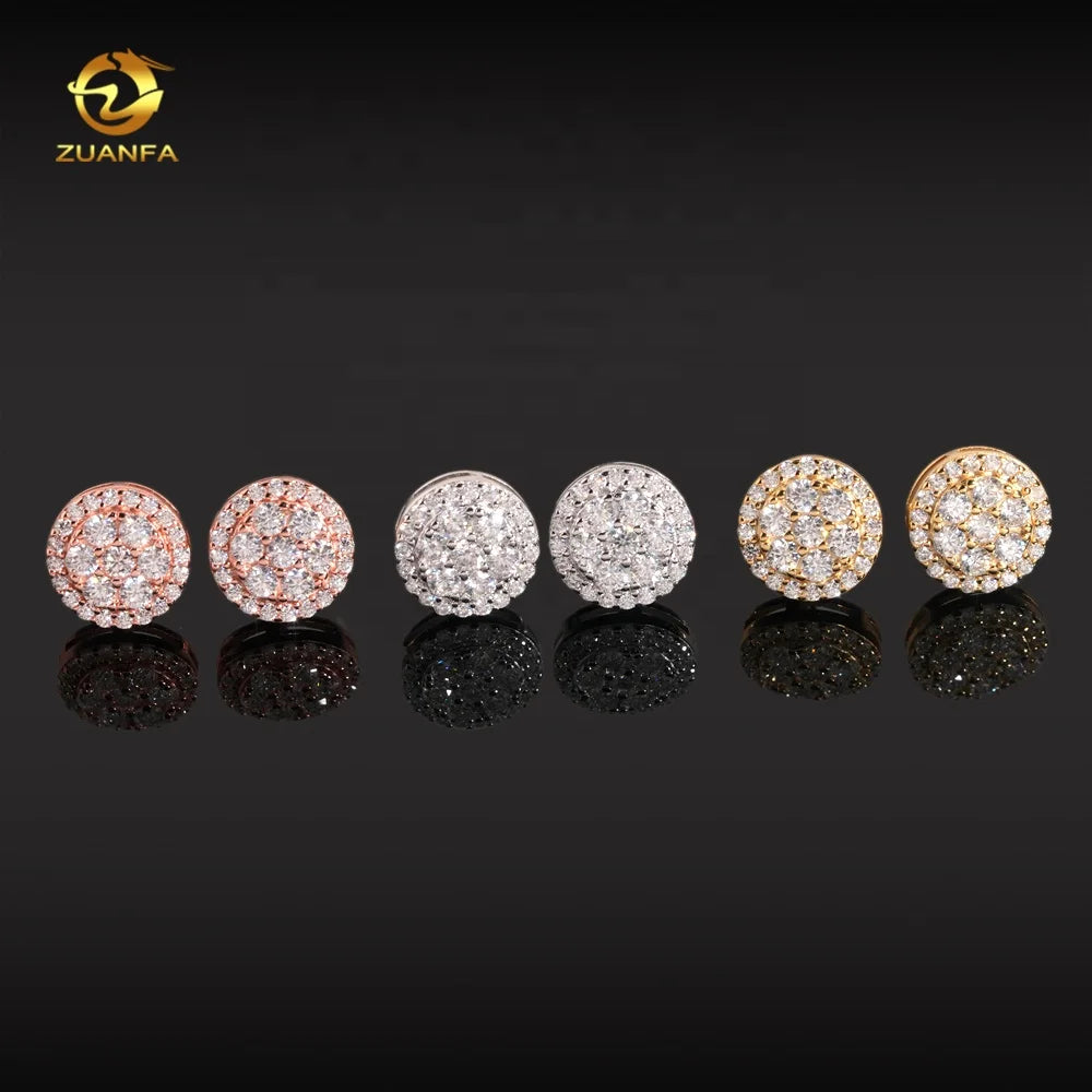 Fine Jewelry Fashion Hip Hop Round Iced Out Stud Moissanite Diamond Mens 925 Silver Earrings