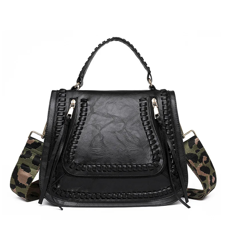 Custom Retro Callista Leopard Strap Crossbody Bag Crochet Tassel Guitar Bag Trendy Boutique Shoulder Bag JA236