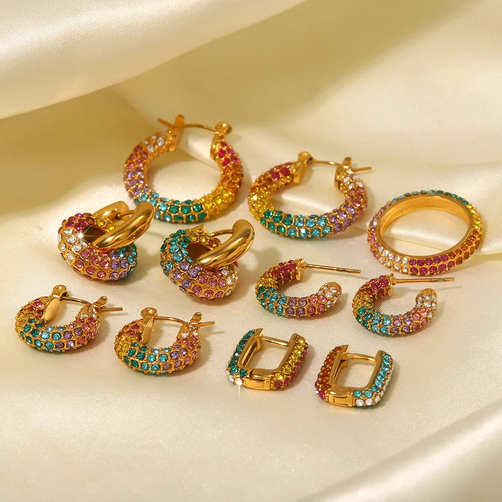 SSeeSY Joyas Zircon Plated Gold Custom Stainless Steel Fashion Bulk Jewelry Hoop Earrings for Women