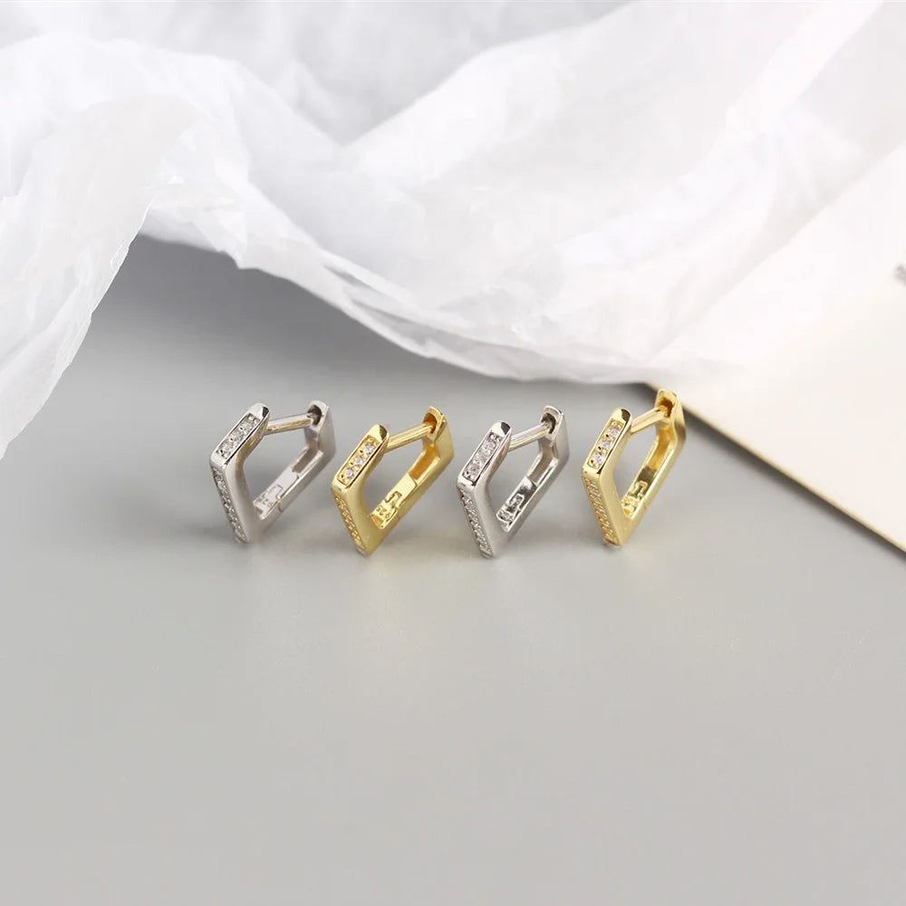 Luxury Girls Fashion Silver Minimalist Jewelry Geometric Square Huggie Earrings