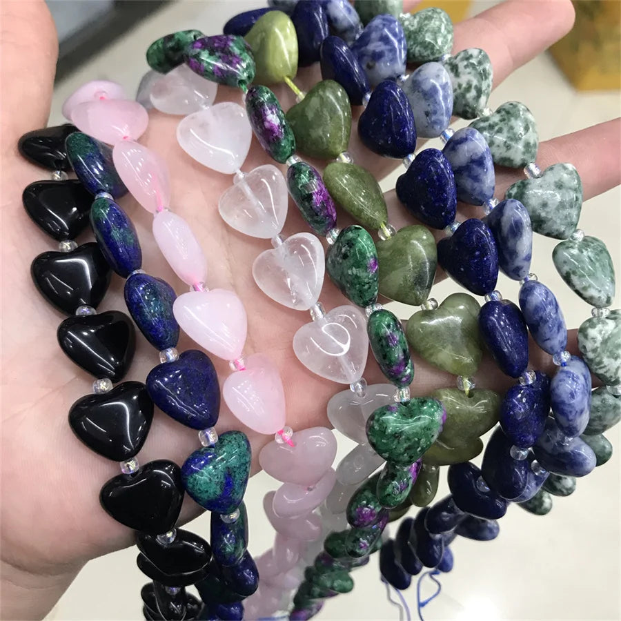 Hui Hui Natural Stone Heart Shape Faceted Beads 15*15mm Rose Quartz Stone Beads for Jewelry Making