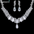 LUOTEEMI Cubic Zirconia Fashion Earring Big Woman Wedding Exaggerated Stone Necklace Bridal Jewelry Set