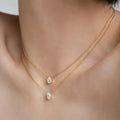 G4002 Wholesale Dainty Stainless Steel 18k Gold Plated Oval & Waterdrop Zircon Pendant Necklace Fashion Jewelry Necklace