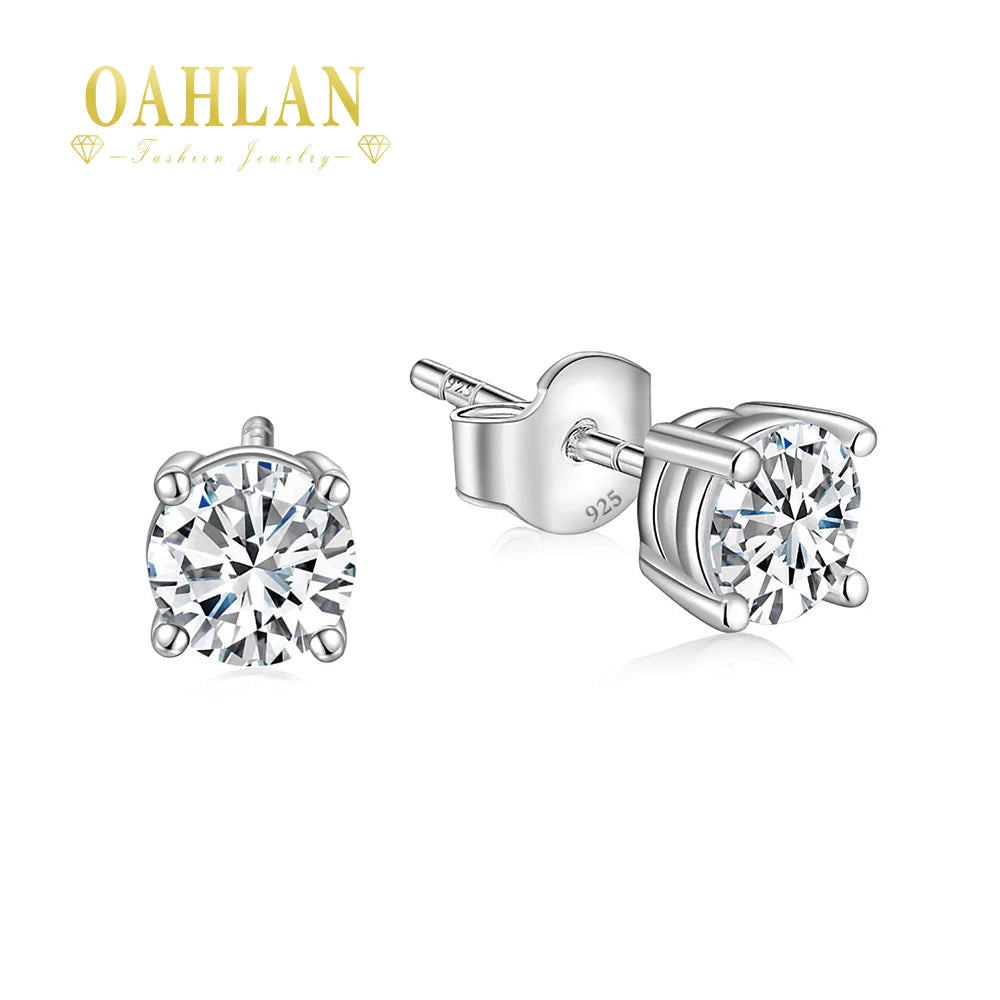 OAHLAN Luxury Jewelry 0.5ct Moissanite Diamond Round Cut Hypoallergenic S925 Sterling Silver Stud Earrings for Women Wedding