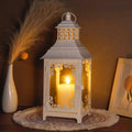 Vintage Brushed White Candle Lantern for Wedding Events and Home Decoration Metal Candleholder