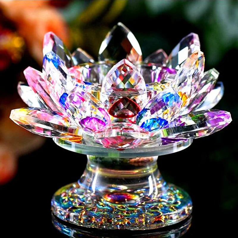 Wholesale Home Wedding Party Decor Gift Handmade Crystal Lotus Flower Candle Holder 11*9cm European Folk Art Polished Ornaments