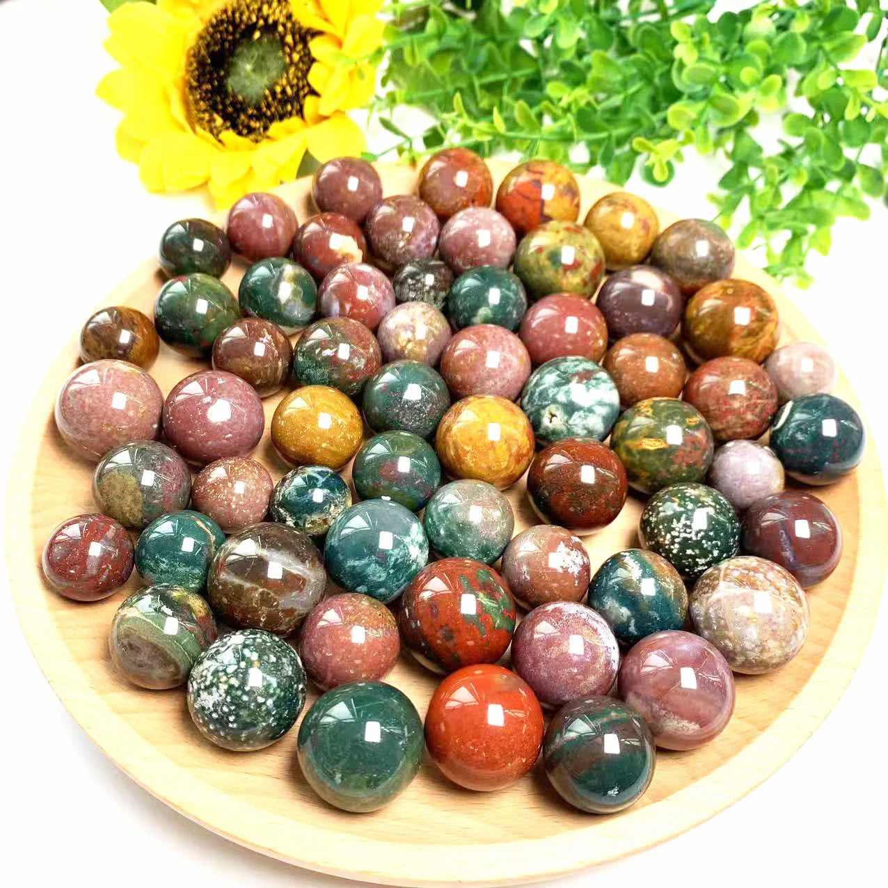 1.5-2.2cm Small Crystal Balls Ocean Jasper Sphere Mixed Color Nature Stone Sphere for Sale