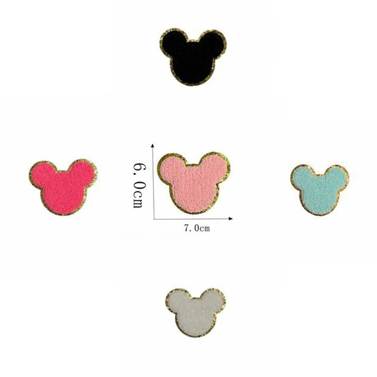 Hot Sale Wholesale Custom Mickey Glitter Chenille Embroidered Sequins Iron-On Stick-On Patches for Hats