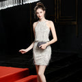 16308# Women's New Short Halter Black Sequin Dress Party Little Fairy Tie Banquet Evening Dress