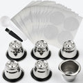 Reusable Capsules for Nespresso OriginalLine 6pcs Refillable Espresso Pods Stainless Steel Coffee Pods with 200pcs Foil Lids