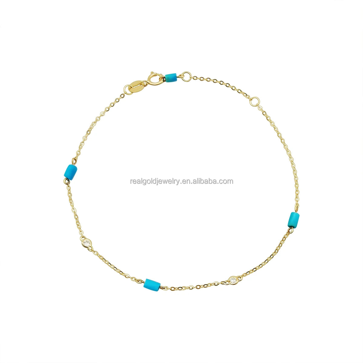 Cheap Custom 14K Gold Gem Stone Bracelet Fashion Natural Turquoise AU585 Karat Gold Bracelet