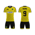 Cheap Custom Soccer Jersey Heat-Transfer Printed 100% Polyester Crew Neck Unisex Adult Yellow Black Color Custom Team Names