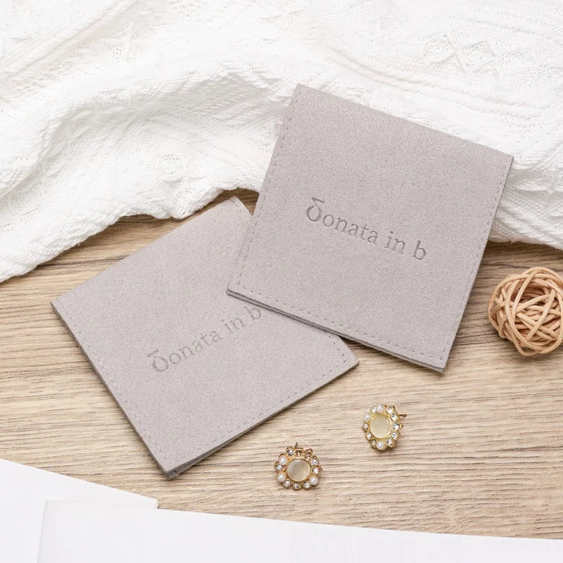 Custom Logo Embossing Microfiber Jewelry Display Luxury Pouch Necklace Earring Jewelry Pouch With ID Card
