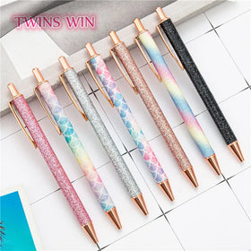 Creative Gift Glitter Rose Gold Powder Press Pen Metal Retractable Pen Black Ink Advertising Ballpoint Pen 504