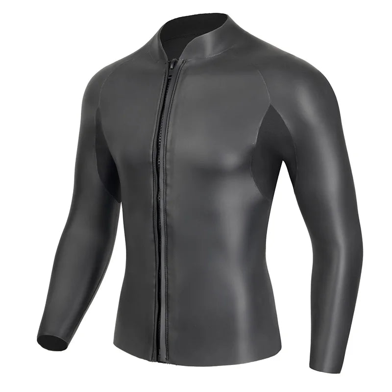 Men's 5mm Neoprene Wetsuit Jacket for Water Sports Top Front Zipper Long Sleeves for Diving Surfing and Swimming