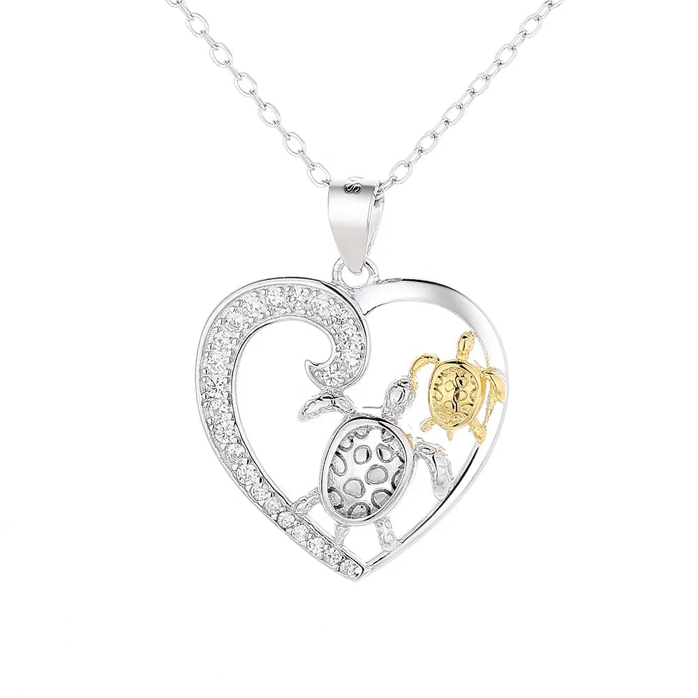 Yaeno 925 Silver Women's Two-tone Plated  Animal Turtle Beach Pendant Necklace