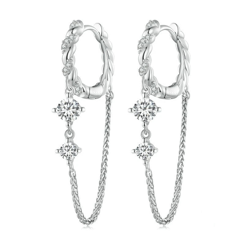 925 Sterling Silver Zircon Moissanite Earring Personalized Tassel Hoop Earrings Exquisite Ear Buckle Earrings Women Gift Jewelry
