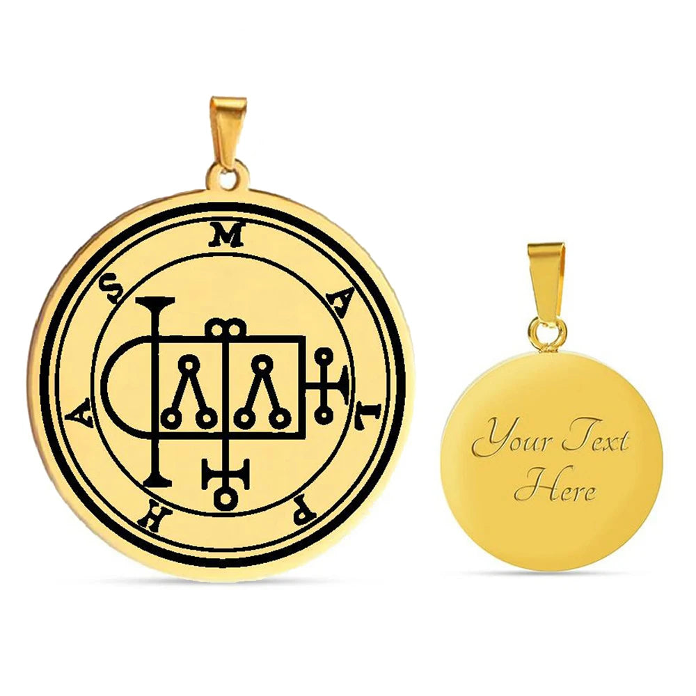 Gold Seals of the 72 Spirits the Lesser Key of Solomon King Asmoday Demon Origins Goetia 37-48 Stainless Steel Pendant Necklace