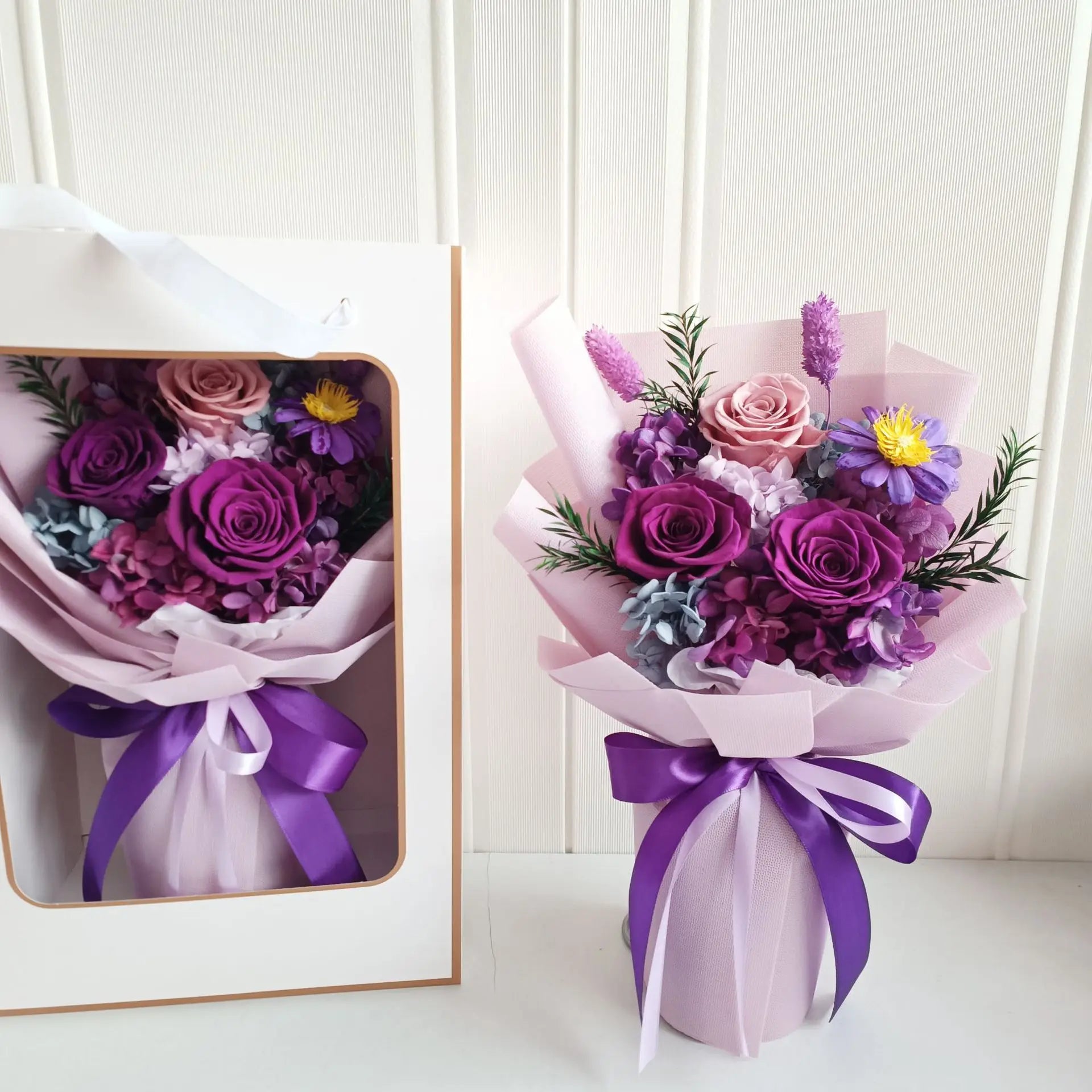Beautiful Luxury Forever Roses Hydrangea Flower Eternal Rose Preserved Roses Dried Bouquet Christmas Wedding Valentine's Gift