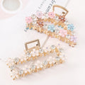 MIO 8.5cm Metal Hair Claw Clip Flower Rhinestones Arce Rectangle Shape Hair Clip Clamp for Women Girls Accessories