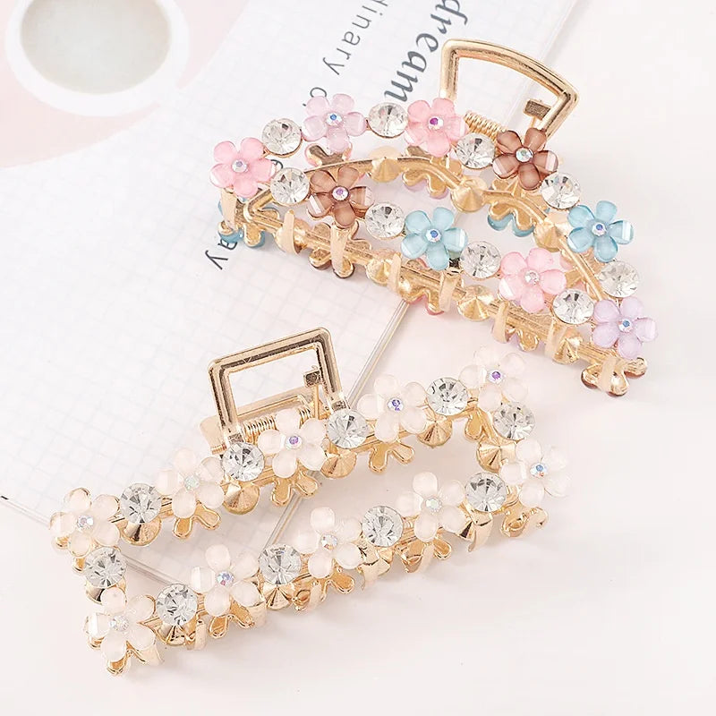 MIO 8.5cm Metal Hair Claw Clip Flower Rhinestones Arce Rectangle Shape Hair Clip Clamp for Women Girls Accessories