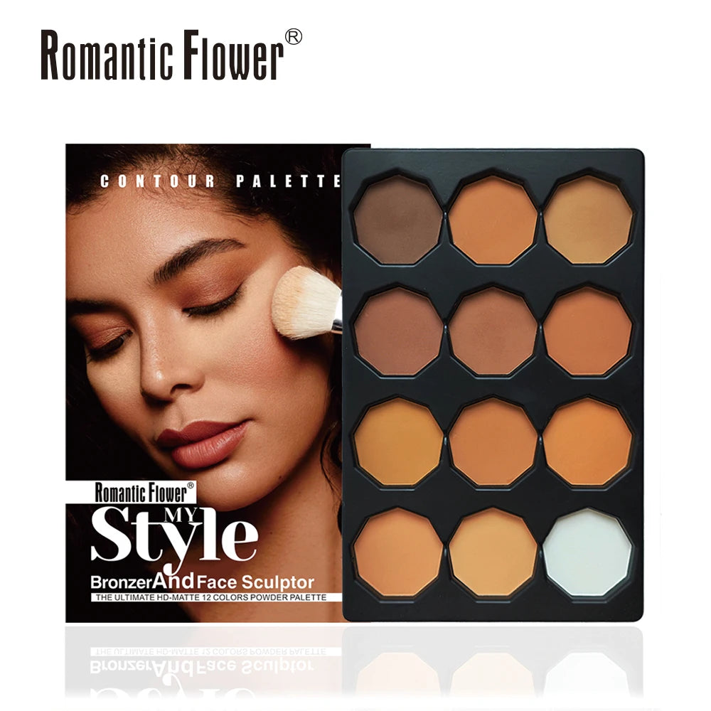 12 Color Matte Pressed Powder Bronzer Face Makeup Sculptor Contour Palette for Dark Skin
