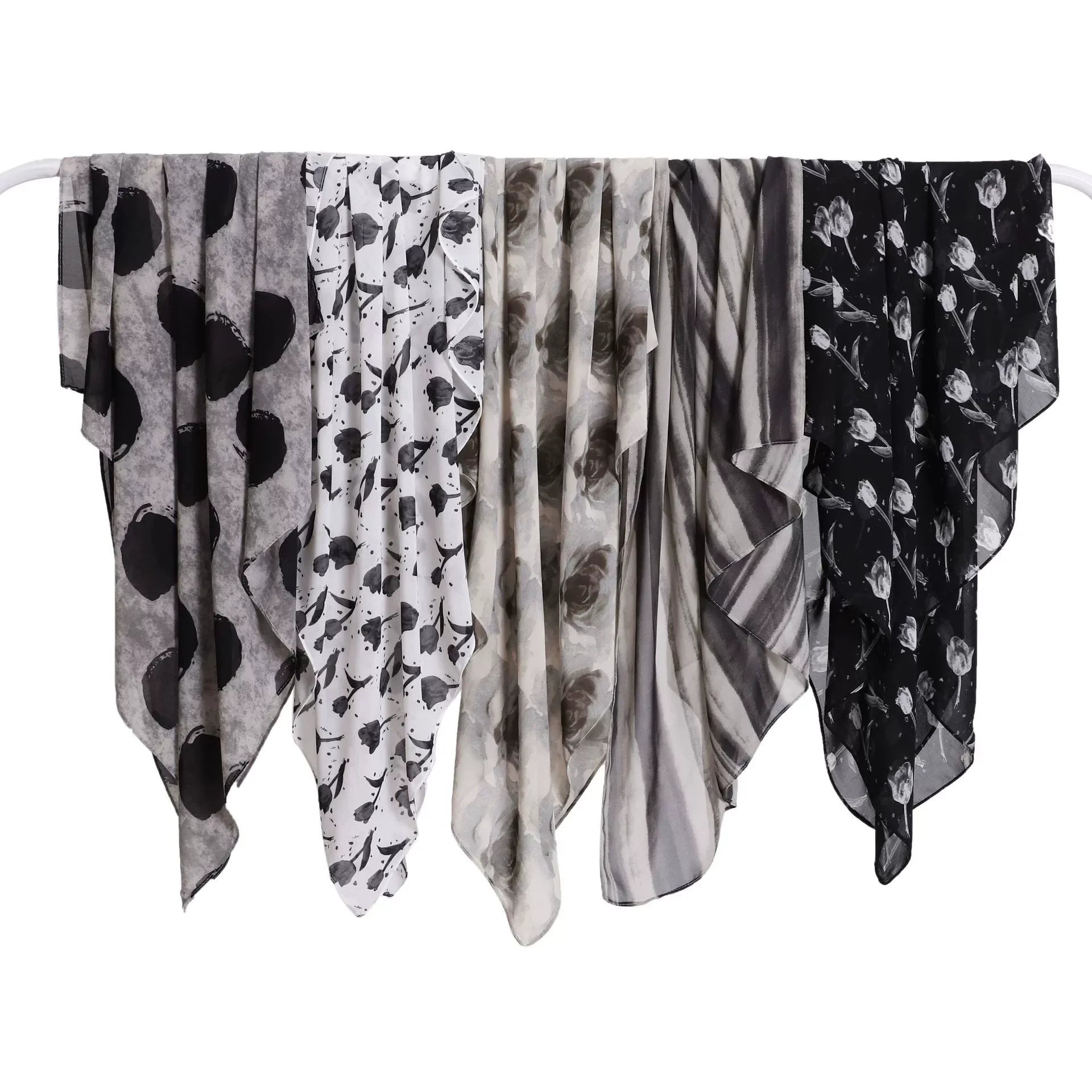 Women's 100*100cm Square Chiffon Scarf Elegant Striped Floral Print for Spring Autumn Soft Daily Wear