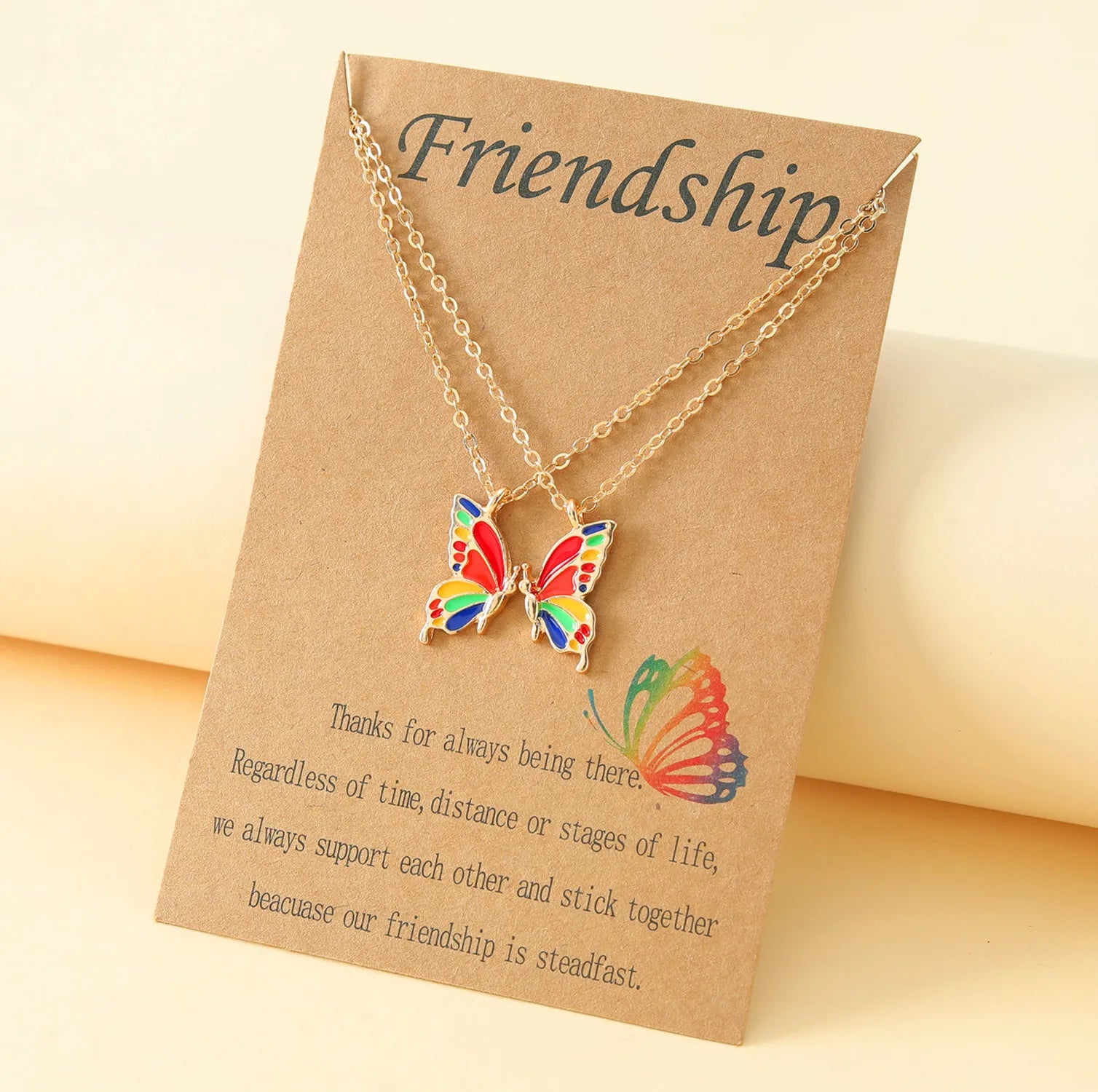 2pcs Couple Best Friend Chain Choker Rope Necklaces Rainbow Oil Drip Lover Butterfly Pendant Necklace