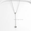 925 Sterling Silver Long Bar Round Glossy Ball Pendant Necklaces Women Fine Jewelry