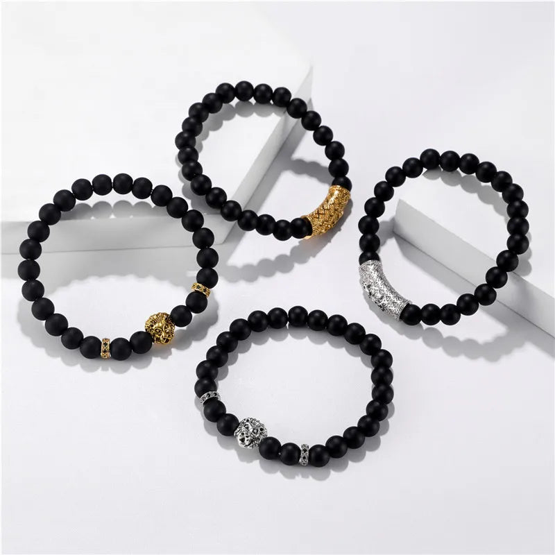 Jewelry Natural Frosted Volcanic Rock Bracelet Bead Leopard Lion Head Diamond Elastic Bracelet