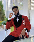 Luxury Sparkling Red Men Suits Wedding Groomsmen Tuxedo 2 Pieces Formal Suits Double Breasted Prom Blazer Sets (Jacket+Pants)