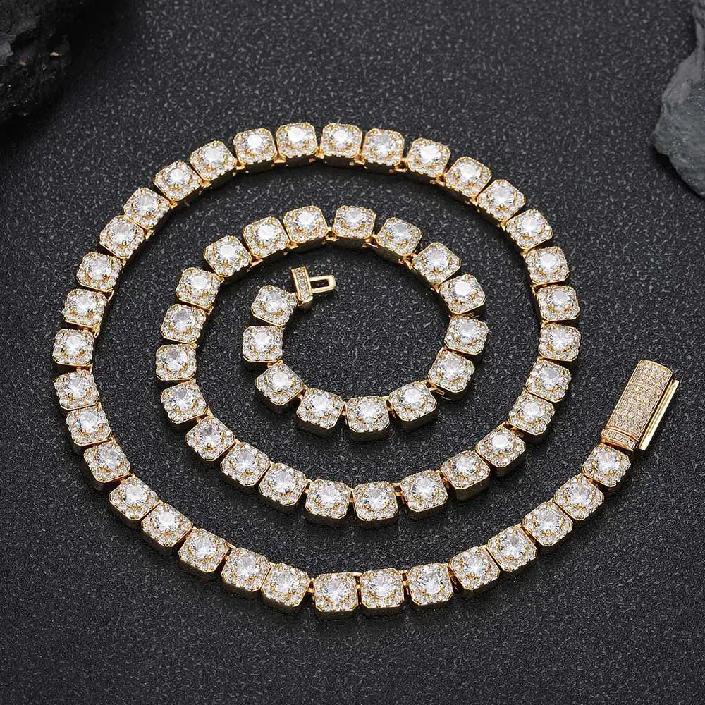 NUOYA Hip Hop Jewelry 7mm Cluster Tennis Chain Necklace Shiny Diamond Gold Silver Thin Necklace Iced Out Chain for Women