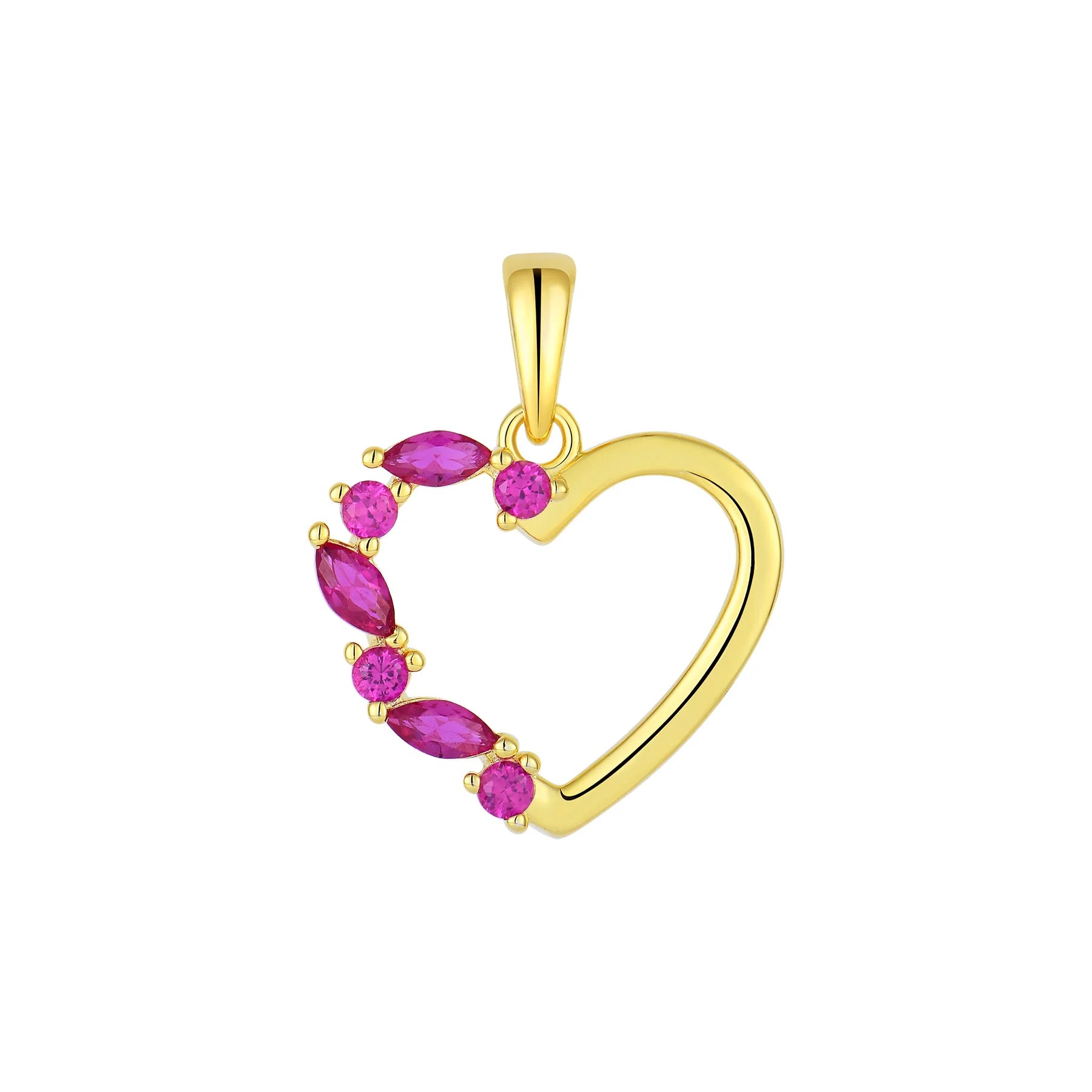 YILUN 925 Sterling Silver Plated Gold Open Heart Pendant Necklace Ruby CZ Stones Romantic Delicate Pendant Jewelry for Women