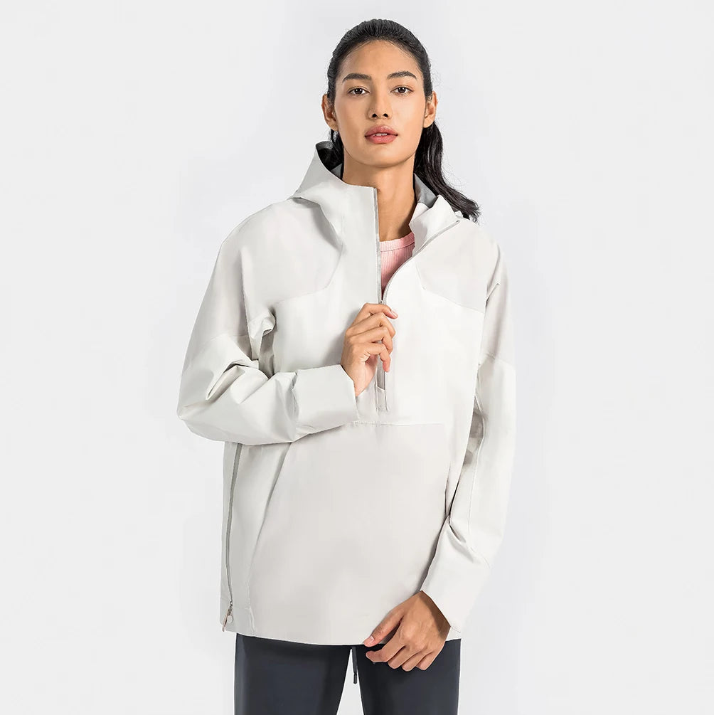 Fashion Outdoor Running Sports Half Zipper Pockets Gym Man Women Unisex Hooded Waterproof Windbreaker Hiking Jacket