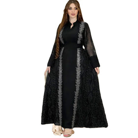 2024 Women Muslim Dresses Middle East Dubai Arab Long Sleeve Evening Dress Fashion Embroidered Kaftan Robe