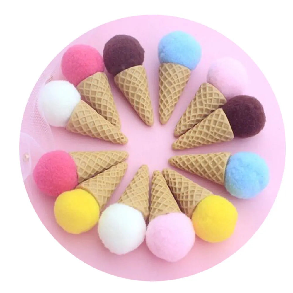 Hot Sale Resin Artificial Pompon Ball Miniature 3D Ice Cream Model for DIY Decorations Handwork Supply