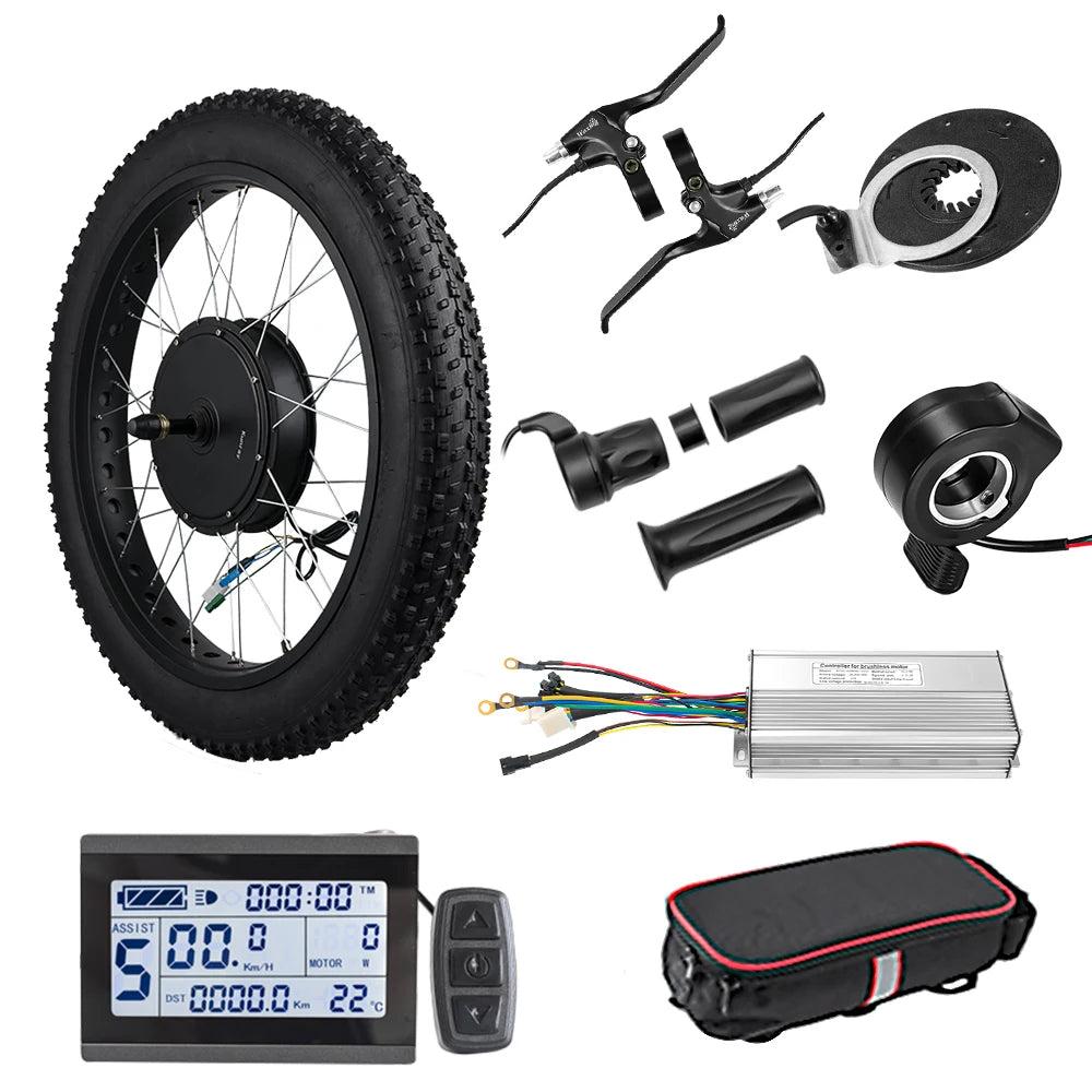 72V 3000W Electric Bike Fat Tire Conversion Kit 26inch Rear Wheel Mountain Ebike for Snow LCD Display Twist Throttle