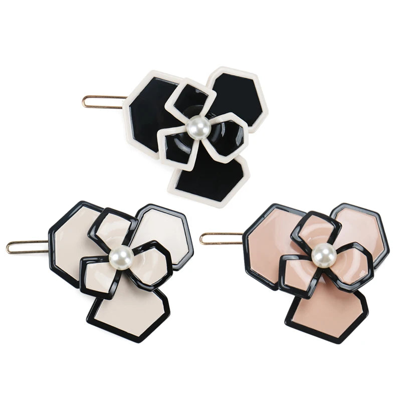 Classics Camellia Women Hair Clips Recyclable France Acetate Hair Pins with Pearl 5.8cm Small Size Camellia Girl Hairpin