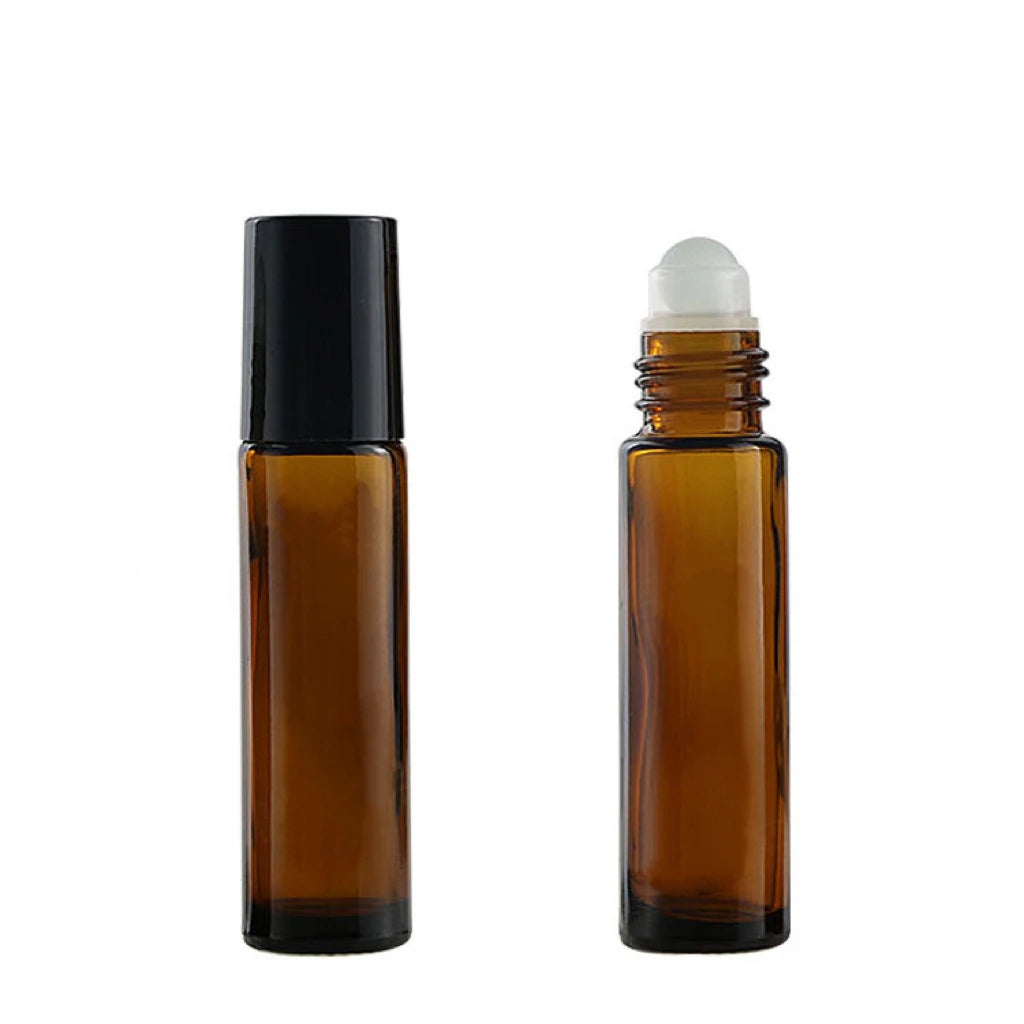 5ml 10ml Wholesale Amber Slim Cylinder Empty Glass Perfume Oil Roller Bottle Stainless/Glass Roller for Roll Skin Care Cream