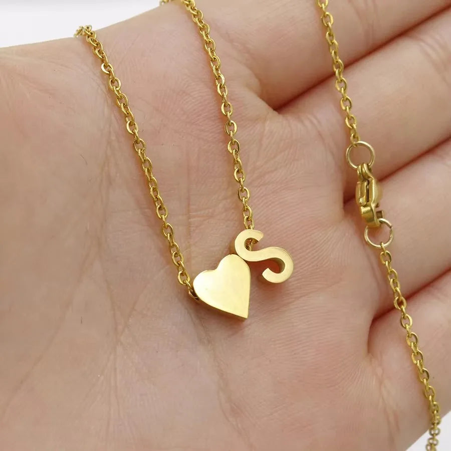 MECYLIFE Fashion Stainless Steel Tiny Heart Letter Necklace Elegant Women Initial Necklace