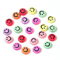 100pcs/Bag Colorful Cartoon Face Loose Acrylic Beads Flat Round Smile Design for Jewelry Making